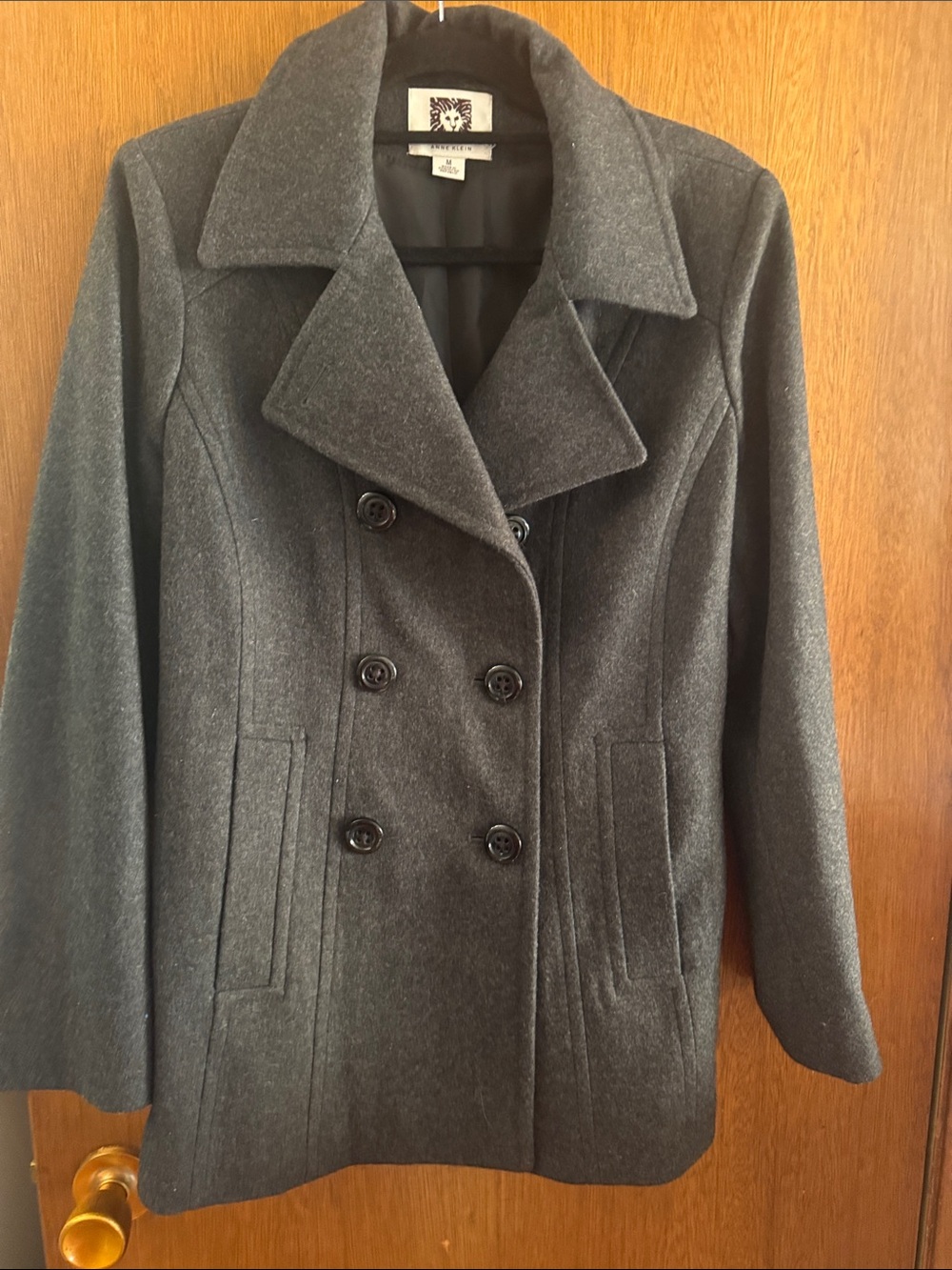 Anne Klein Charcoal Gray Double-Breasted Peacoat